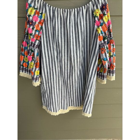 Philosophy embroidered linen blend off the shoulder mini dress - Picture 5 of 7